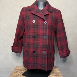 Vintage Eddie Bauer Women’s Tartan Tweed Wool Coat Petite M Old Money 90s
